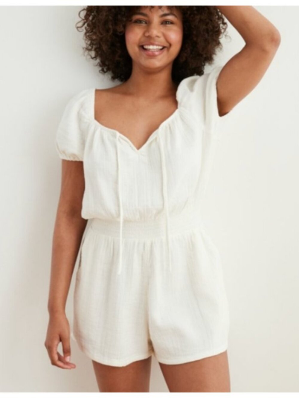 NWT Aerie Cotton gauze cream shorts romper Small
